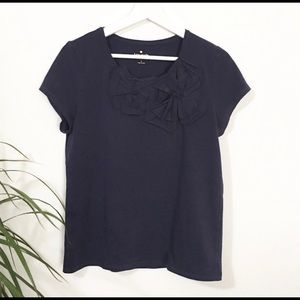 Kate Spade Navy Blue Flower Embellished T-shirt